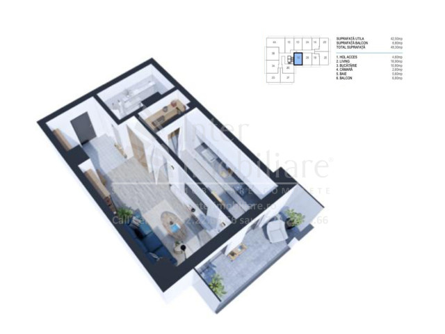 Apartament nou, 1 camera  decomandat,  44 mp, Nicolina, de vanzare,  (Rond Vechi-BRD) 153206