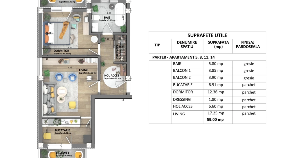 Oferta Apartament nou, 2 camere semidecomandat, 59 mp, Visani, de vanzare,  Profi Visan imagine 1