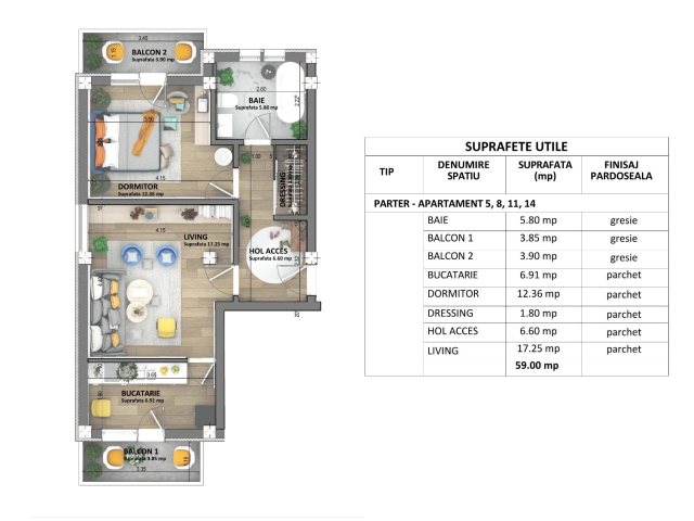 Apartament nou, 2 camere  semidecomandat,  59 mp, Visani, de vanzare,  (Profi Visan) 161771