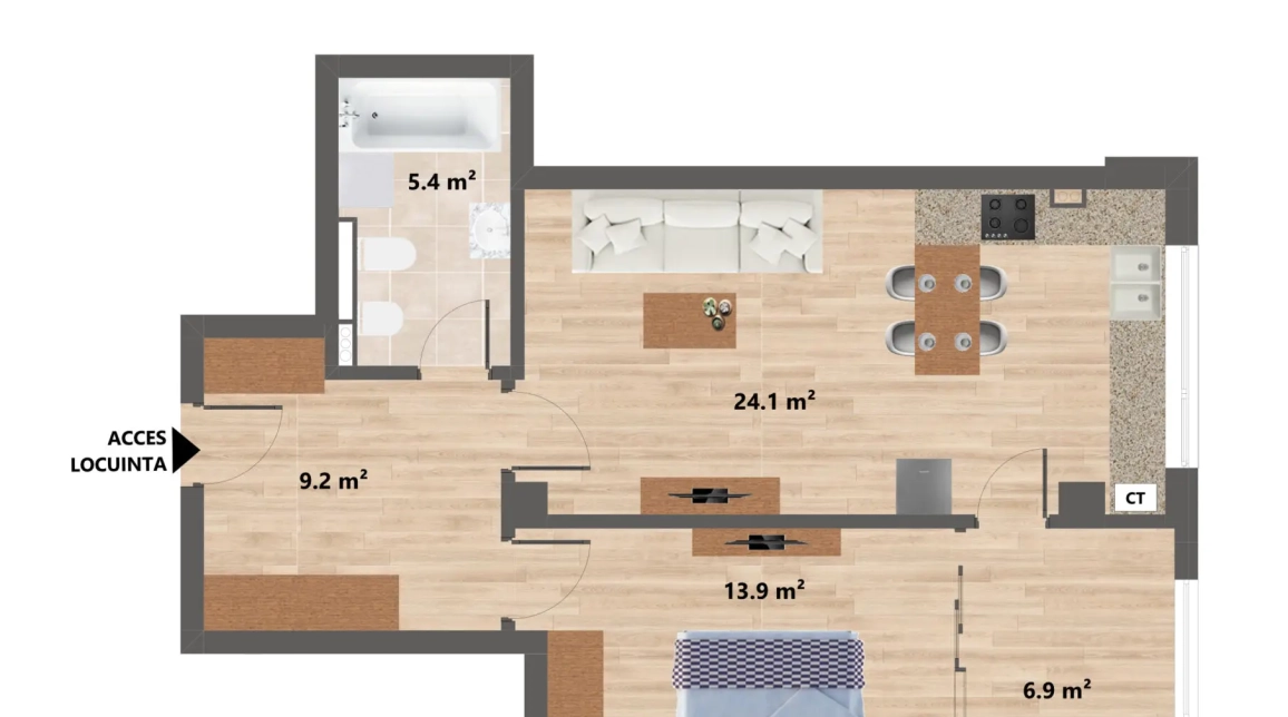 Oferta 2 camere, semidecomandat, 60 mp, de vanzare apartament nou in zona CUG,  1.5km de la Al. T. Neculai imagine 1