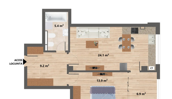 Apartament-nou, 2 camere,  semidecomandat ,  60 mp , CUG, de vanzare,  (1.5km de la Al. T. Neculai)