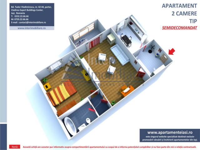 Apartament de vanzare, 2 camere,  semidecomandat,  42 mp, Mircea cel Batran,   162210