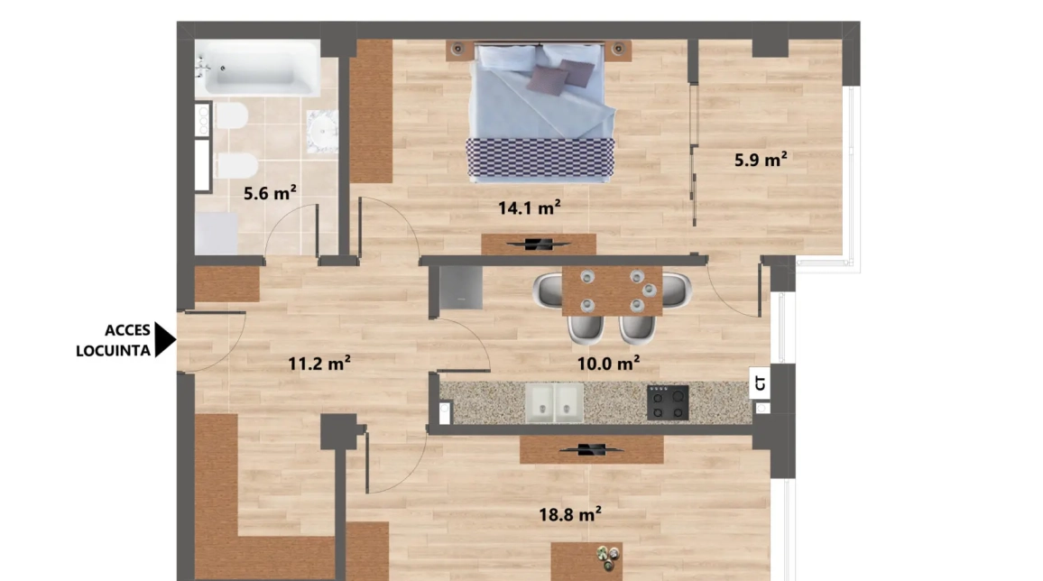 Oferta 2 camere, decomandat, 66 mp, de vanzare apartament nou in zona CUG,  1.5km de la Al. T. Neculai imagine 1