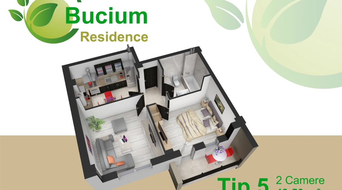 Oferta Apartament nou, 2 camere decomandat, 45 mp, Bucium, de vanzare,  Bloc finalizat, 800 m de Lidl imagine 1