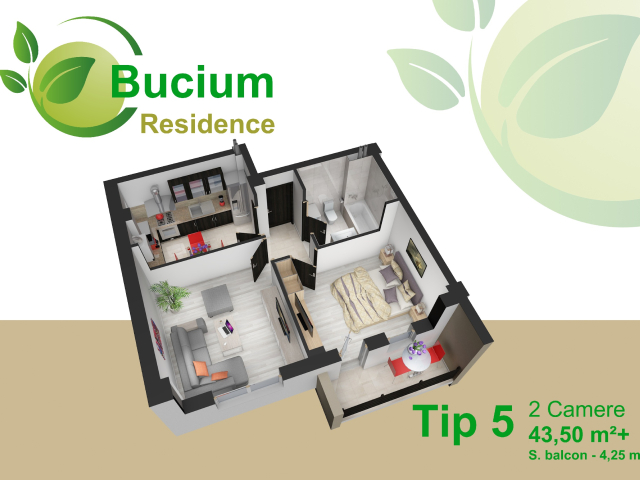 Apartament nou, 2 camere  decomandat,  45 mp, Bucium, de vanzare,  (Bloc finalizat, 800 m de Lidl) 130161