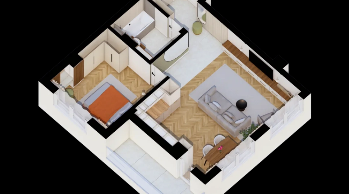 Oferta CUG apartament nou 55 mp, 2 camere, open-space, de vanzare,  Al. T. Neculai imagine 3