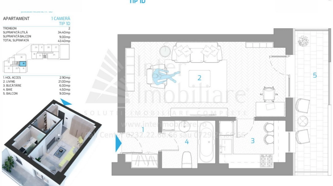 Oferta 1 camera, decomandat, 43 mp, de vanzare apartament nou in zona Nicolina,  Rond Vechi imagine 2