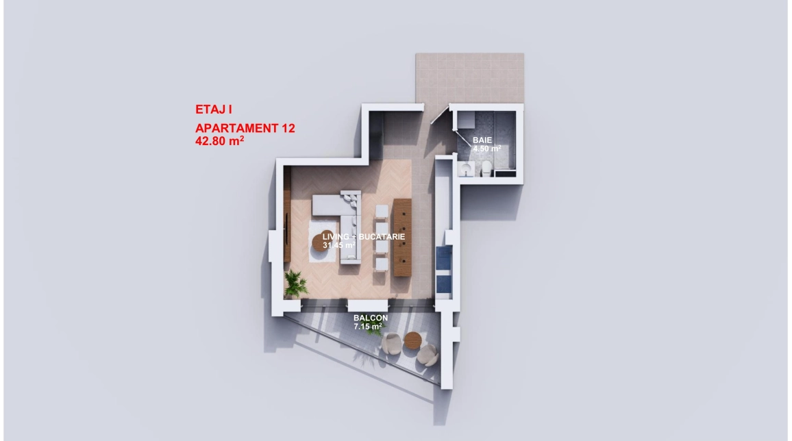 Oferta 1 camera, open-space, 43 mp, de vanzare apartament nou in zona Visani,  TLT Visan imagine 7