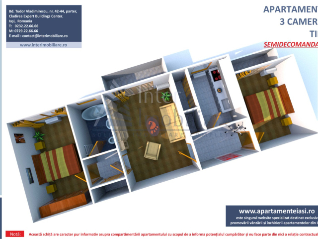 3 camere,  semidecomandat,  65 mp, de vanzare apartament in zona Podu Ros,  (Salubris) 162598