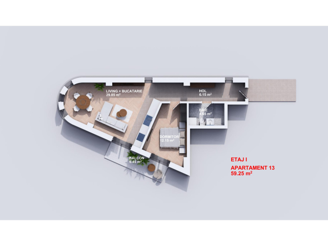 Visani apartament nou  59 mp, 2 camere,  open-space, de vanzare,  (TLT Visan) 160109