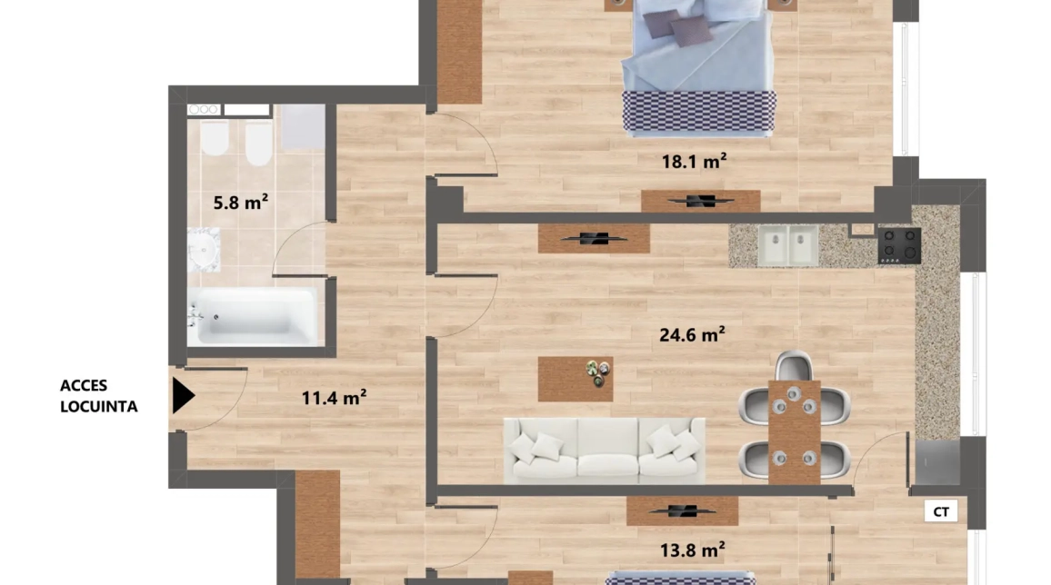 Oferta Apartament nou, 3 camere semidecomandat, 83 mp, CUG, de vanzare,  1.5 km de la Al. T. Neculai imagine 1