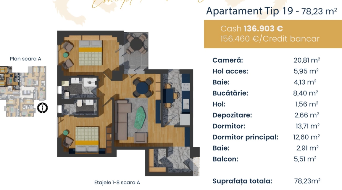 Oferta Pacurari apartament nou 80 mp, 3 camere, decomandat, de vanzare,  Statia Munca Invalizilor - Alpha Bank imagine 2