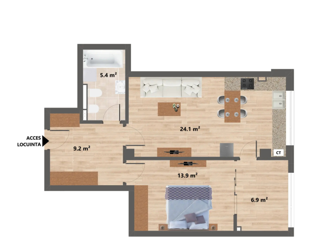 De vanzare apartament nou, 2 camere,  open-space,  60 mp, Valea Adanca,  (CUG) 159152