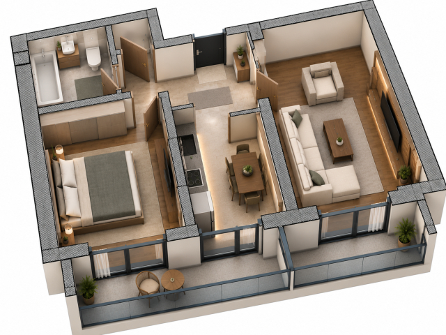 CUG apartament nou  60 mp, 2 camere,  decomandat, de vanzare,  (Mega Image) 163494