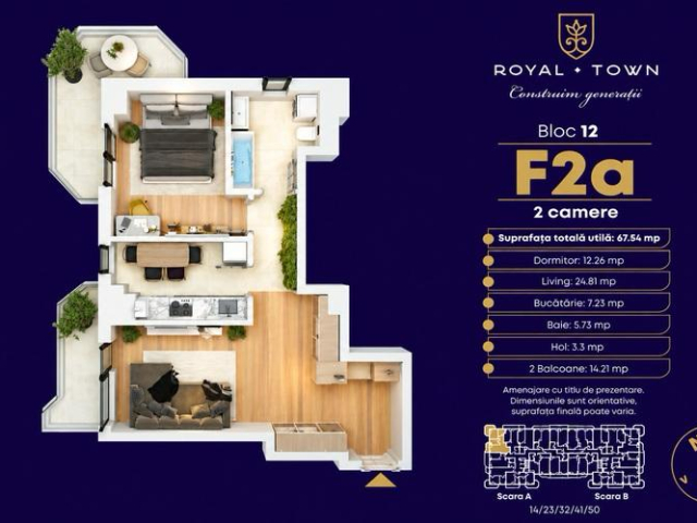 Apartament nou de vanzare, 2 camere,  decomandat,  68 mp, Copou,  (Complex Royal Town) 163510