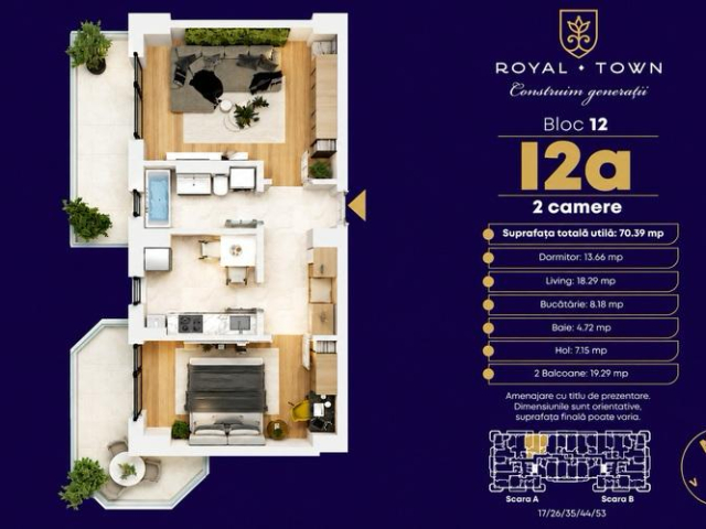 De vanzare apartament nou, 2 camere,  decomandat,  71 mp, Copou,  (Complex Royal Town) 163512